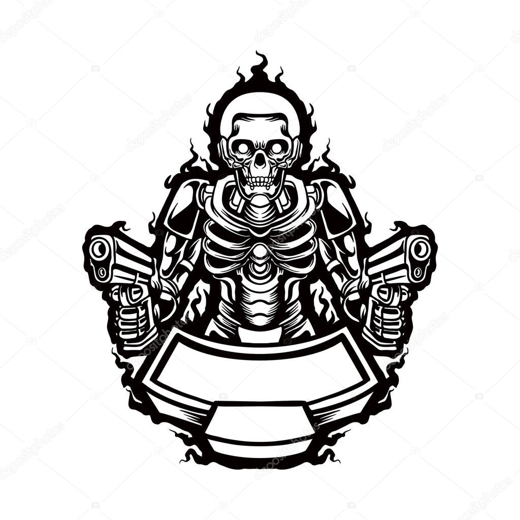 Cyborg Skull Monochrome Clipart vector illustrations for your work logo, merchandise t-shirt, stickers and label designs, poster, greeting cards advertising business company or brands