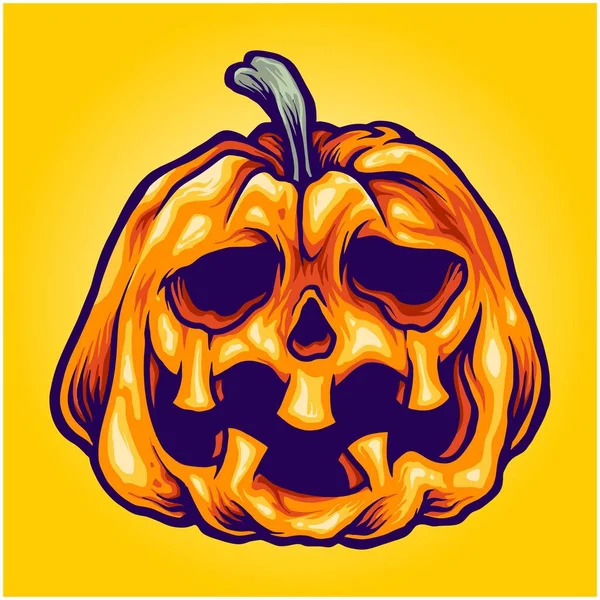 Uśmiechnięta Dynia Halloween Rzeźbione Ilustracja Wektorowe Ilustracje Logo Pracy Shirt — Wektor stockowy
