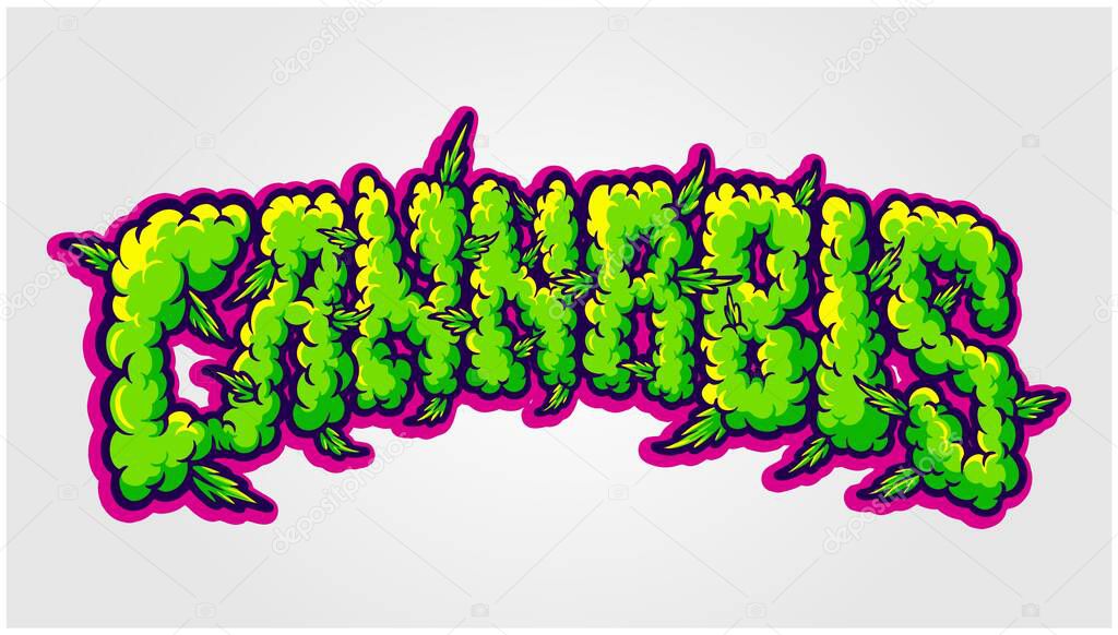 Cannabis hand lettering font smoke effect illustration vector illustrations for your work logo, merchandise t-shirt, stickers and label designs, poster, greeting cards advertising business company or brands