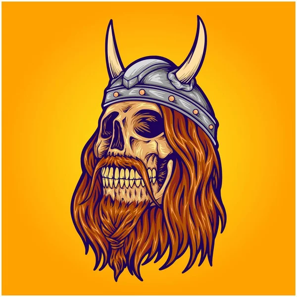 Hombre Viejo Cráneo Viking Ilustración Vector Ilustraciones Para Logotipo Trabajo — Archivo Imágenes Vectoriales