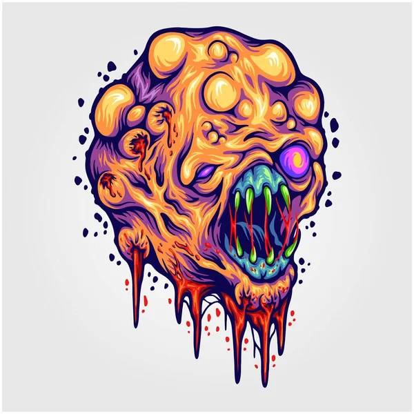 Scary Alien Brain Monster Illustration Vector Illustrations Your Work Logo — Vetor de Stock