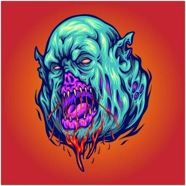 Enge Zombie Monster Hoofd Illustratie Vector Illustraties Voor Werk Logo — Stockvector
