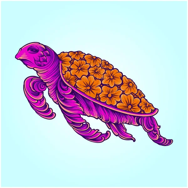 Schildkröte Klassischen Blumenschmuck Illustration Vektor Illustrationen Für Ihre Arbeit Logo — Stockvektor