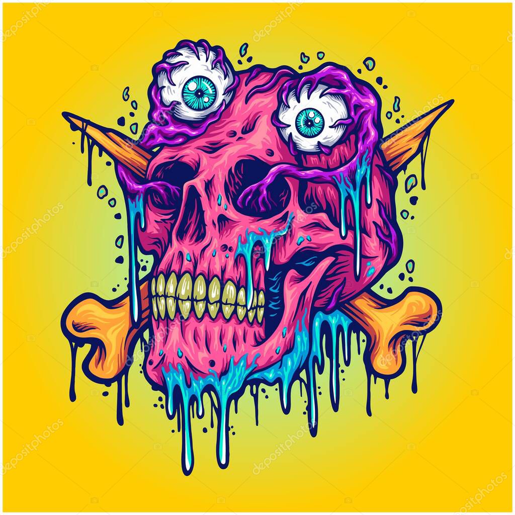 Zombie eyeball skull head illustrations