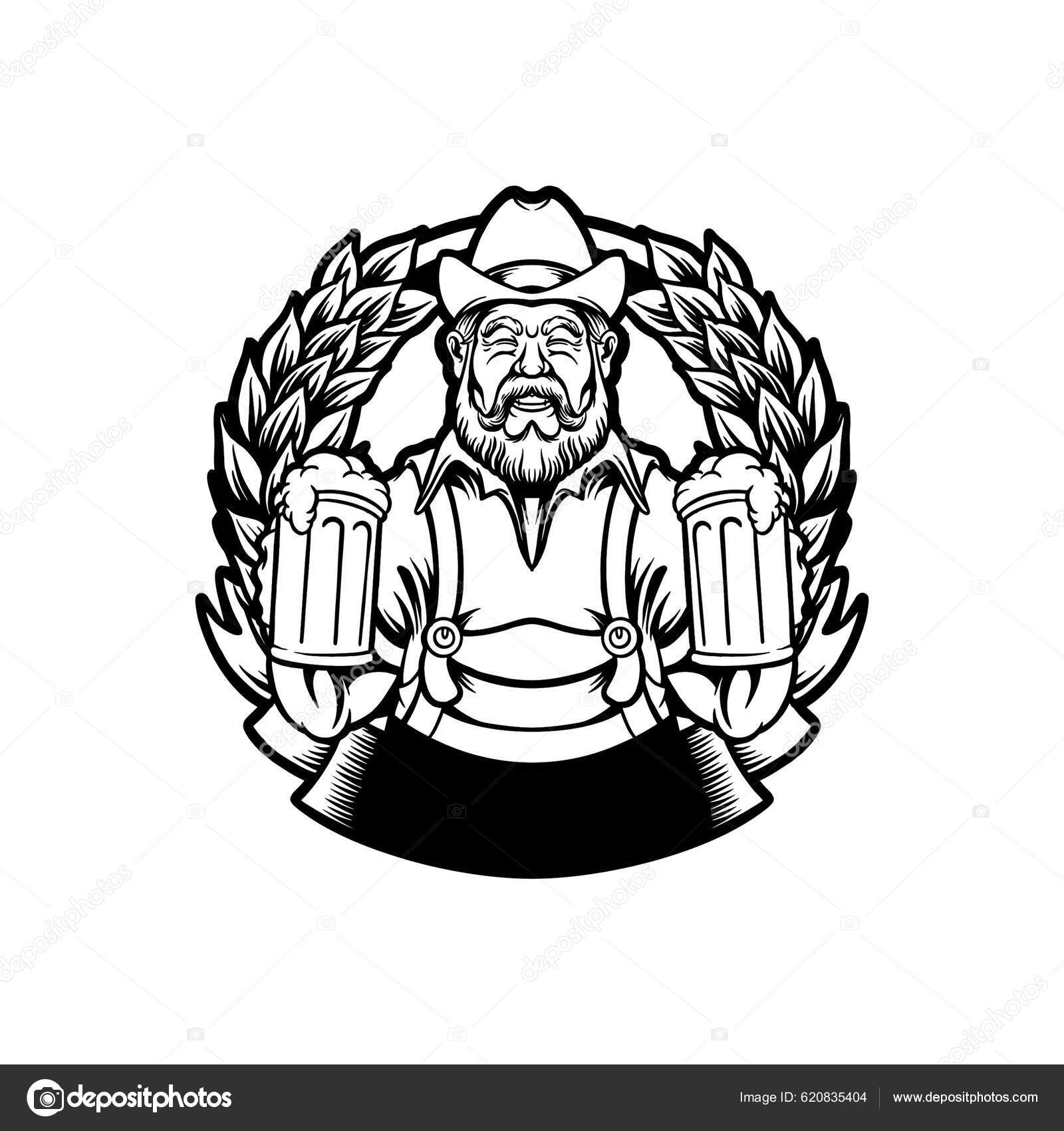 Old Bearded Beer Man Outline Vector Illustrations Your Work Logo Stock ...