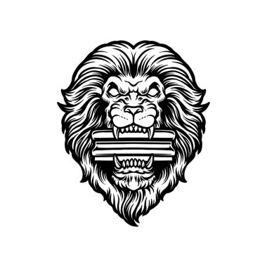 Tek renkli aslan, iş logonuz, ticari tişörtünüz, çıkartmalarınız ve etiket tasarımlarınız, poster, tebrik kartları reklam şirketiniz veya markalarınız için ekran baskısı vektör çizimlerini ısırır