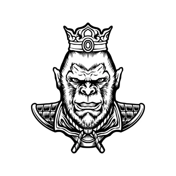 Monokrom Monkey King Clipart Vektor Illustrationer För Ditt Arbete Logotyp — Stock vektor