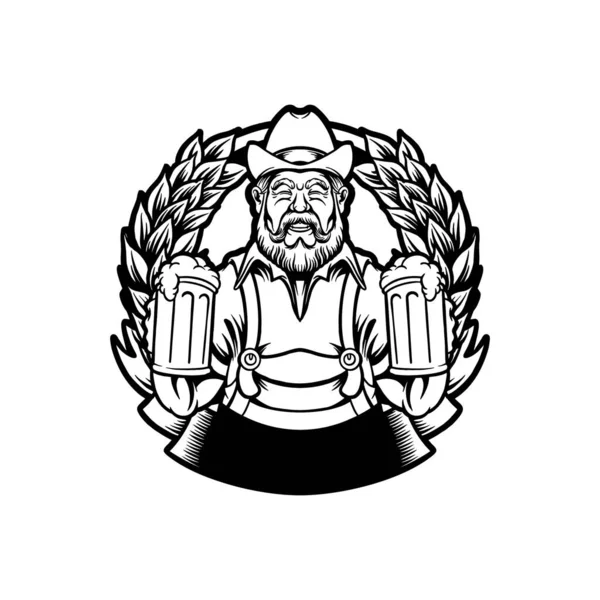 Old Bearded Beer Man Delinear Ilustrações Vetoriais Para Seu Logotipo — Vetor de Stock