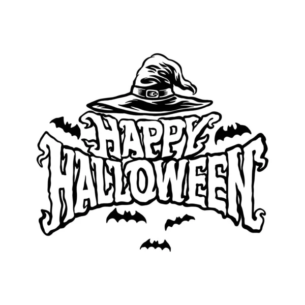 Esquema Feliz Halloween Witch Hat Clipart Vector Ilustraciones Para Trabajo — Vector de stock