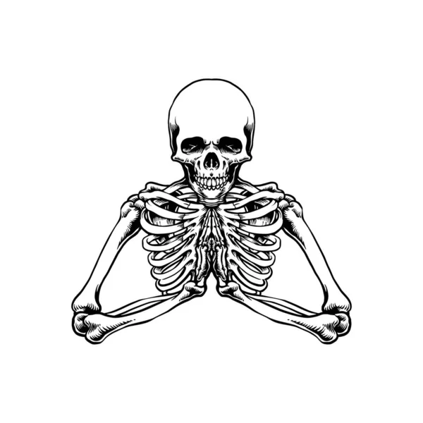 Praying Skeleton Outline Clipart Vector Illustrations Your Work Logo Merchandise — Stock Vector