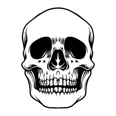 İş logosu, ticari tişört, çıkartma ve etiket tasarımları, poster, tebrik kartı reklam şirketi veya markalar için basit Kurukafa Kafa Gülen Tek Renkli Vektör çizimleri