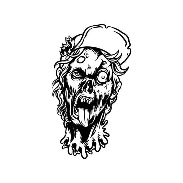 Scary Zombie Head Bosquejo Ilustraciones Vectoriales Clipart Para Logotipo Trabajo — Vector de stock