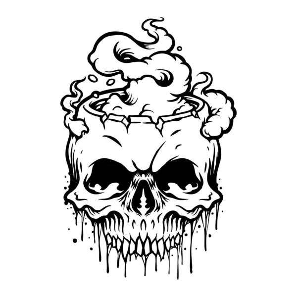 Векторные Иллюстрации Контуру Skull Burning Cloud Вашего Логотипа Футболки Товарами — стоковый вектор