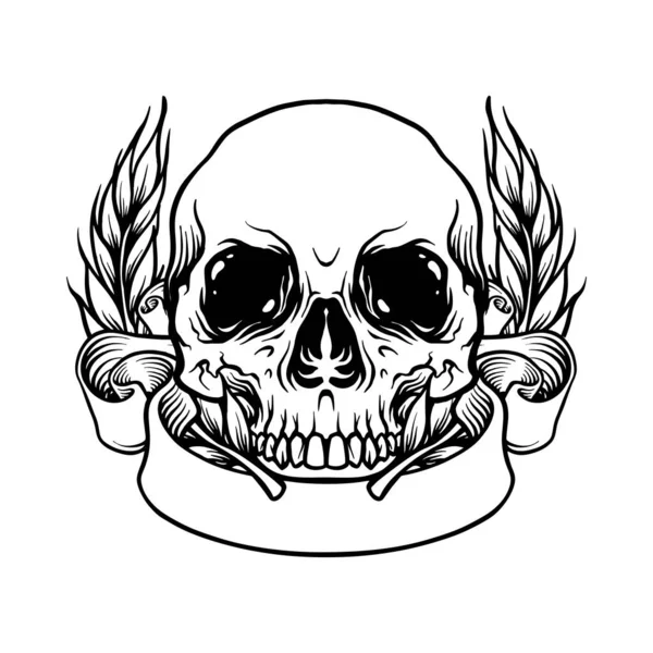 Skull Head Banner Illustrazioni Vettoriali Monocromatiche Tuo Logo Lavoro Shirt — Vettoriale Stock