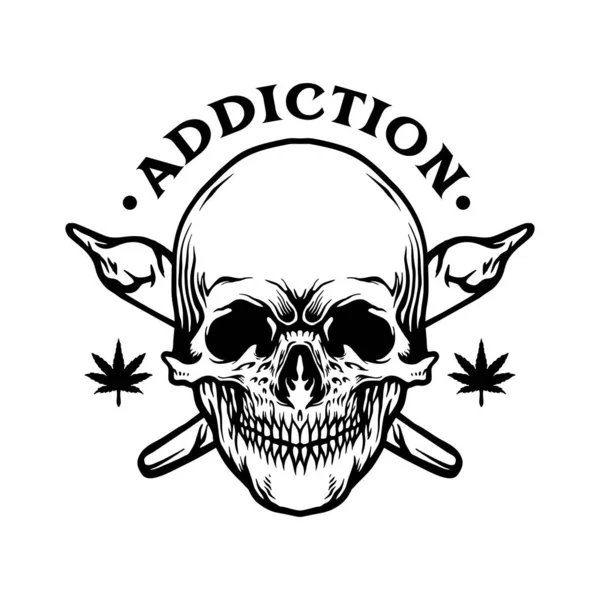 Skull Joint Cannabis Addiction Illustrazioni Vettoriali Monocromatiche Tuo Logo Lavoro — Vettoriale Stock