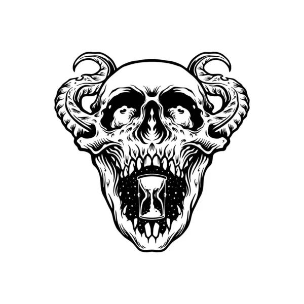Skull Horn Hourglass Monochrome Vector Illustrations Your Work Logo Merchandise — Stock Vector