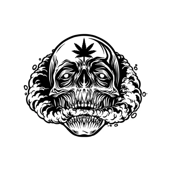 Czaszka Palenie Marihuany Zarys Ilustracje Wektorowe Logo Pracy Shirt Towar — Wektor stockowy