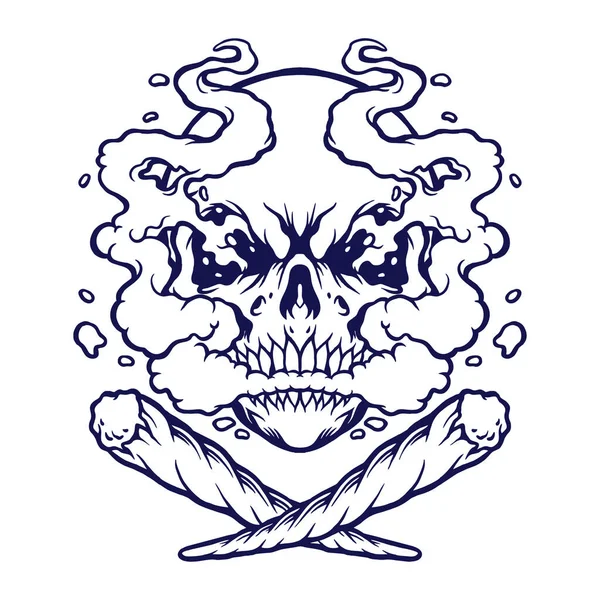 Skull Smoking Weed Silhouette Vector Ilustraciones Para Trabajo Logotipo Mercancía — Vector de stock