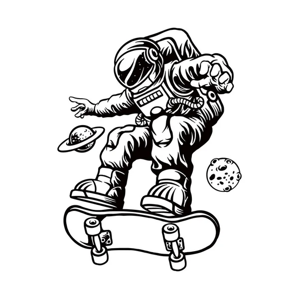Spaceman Skate Монохромні Кліпарт Векторні Ілюстрації Вашого Робочого Логотипу Товарів — стоковий вектор