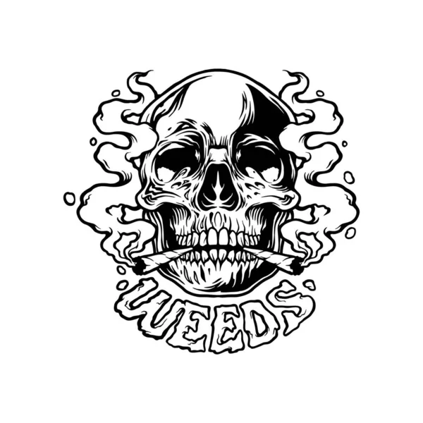 Weed Skull Smoke Illustrations Ilustraciones Vectoriales Monocromáticas Para Logotipo Trabajo — Archivo Imágenes Vectoriales