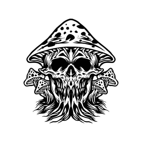 Zombie Effrayant Champignons Magiques Illustrations Vectorielles Monochromes Pour Votre Logo — Image vectorielle