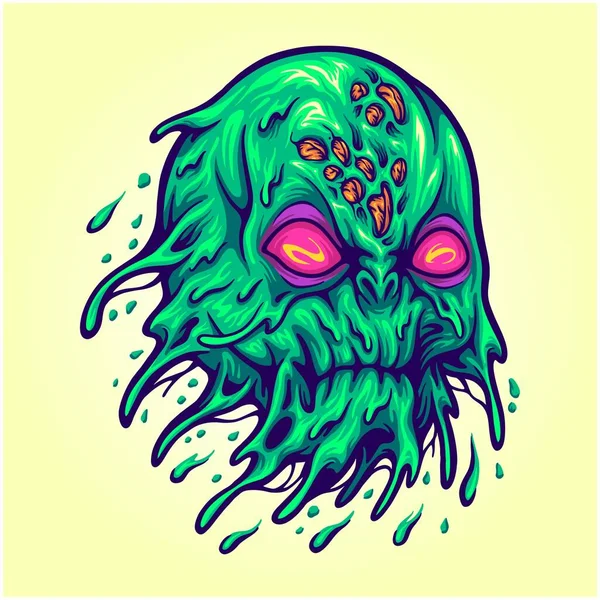 Voando Alienígena Zombie Cabeça Ilustração Vetor Ilustrações Para Seu Logotipo —  Vetores de Stock