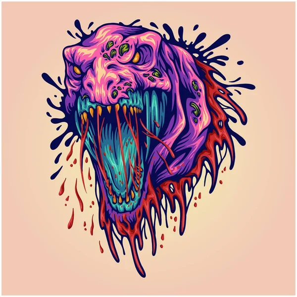 Scary Dino Head Monster Illustration Vector Illustrations Your Work Logo — Vector de stock