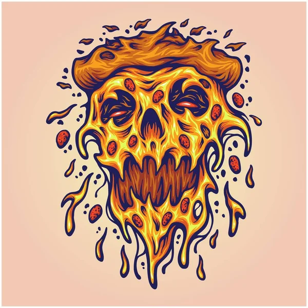 Gruselige Monster Pizza Geschmolzen Illustration Vektor Illustrationen Für Ihre Arbeit — Stockvektor