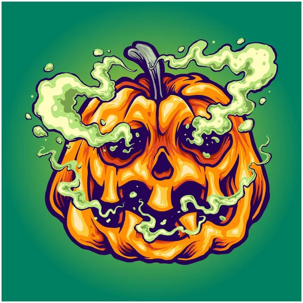 Bomba Humo Calabaza Halloween Ilustración Vector Ilustraciones Para Trabajo Logotipo — Archivo Imágenes Vectoriales