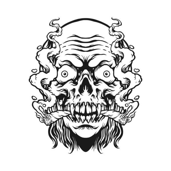 Spookachtige Zombie Roken Monochrome Vector Illustraties Voor Werk Logo Merchandise — Stockvector