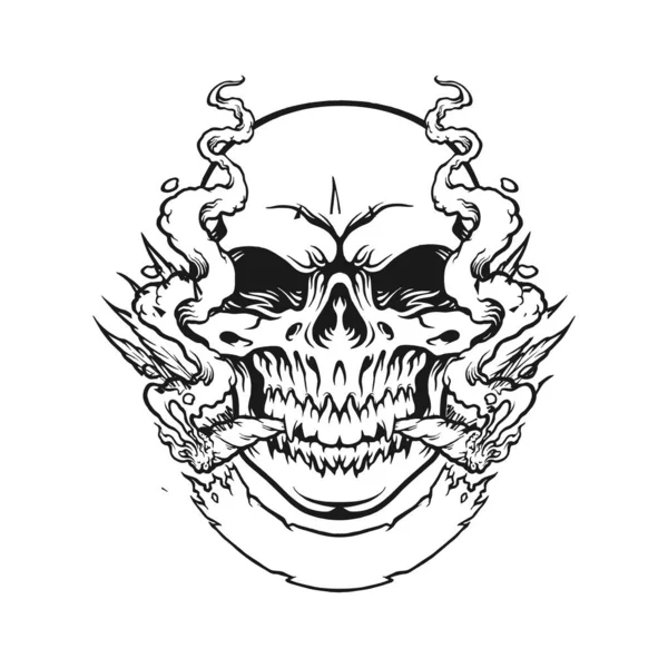Sugar Skull Smoking Silueta Vektorové Ilustrace Pro Vaše Pracovní Logo — Stockový vektor