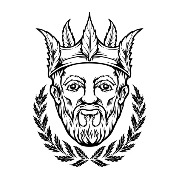 Velho Rei Coroa Cannabis Monocromático Ilustrações Vetoriais Para Seu Logotipo — Vetor de Stock