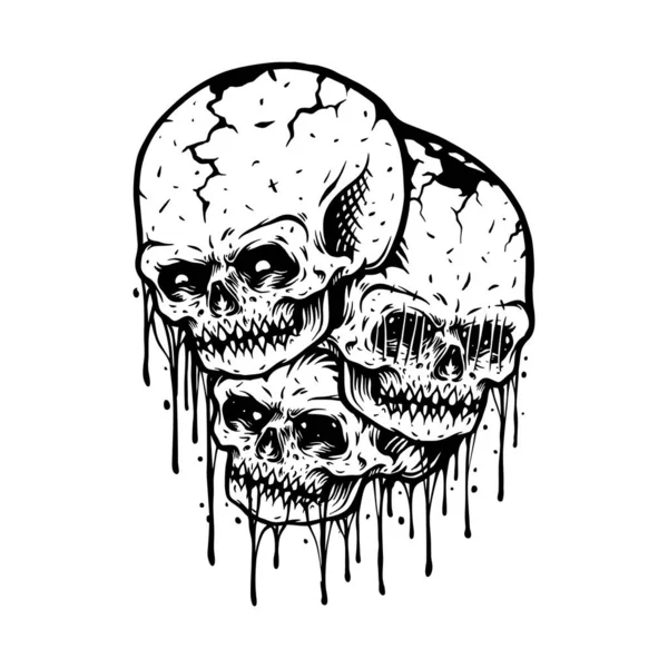Trois Crâne Zombie Illustrations Vectorielles Silhouette Pour Votre Travail Logo — Image vectorielle