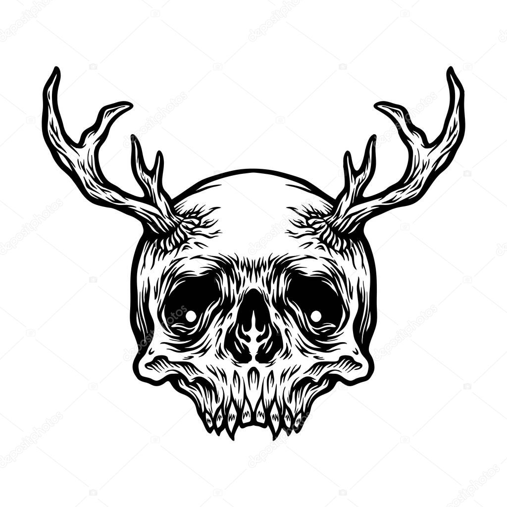 Skull with Deer Horns Outline vector illustrations for your work logo, merchandise t-shirt, stickers and label designs, poster, greeting cards advertising business company or brands