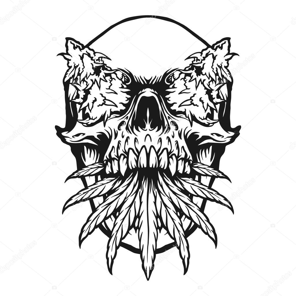 Stoner Skull Marijuana Silhouette vector illustrations for your work logo, merchandise t-shirt, stickers and label designs, poster, greeting cards advertising business company or brands