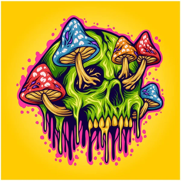 Magic Mushrooms Skull Psychedelic Illustration Vector Illustrations Your Work Logo — Vetor de Stock
