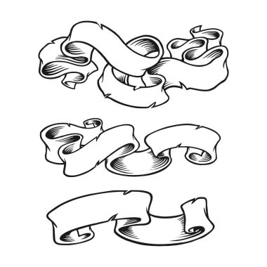 Vintage swirls old ribbon banner set monochrome vector illustrations for your work logo, merchandise t-shirt, stickers and label designs, poster, greeting cards advertising business company or brands