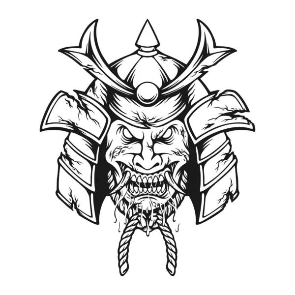Monster Ronin Warrior Mask Helmet Samurai Outline Vector Illustrations Your — Stock Vector