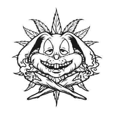 Bunny head joint smoking weed leaf silhouette vector illustrations for your work logo, merchandise t-shirt, stickers and label designs, poster, greeting cards advertising business company or brands