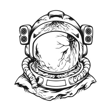 Scary dripping monster zombie astronaut helmet outline vector illustrations for your work logo, merchandise t-shirt, stickers and label designs, poster, greeting cards advertising business company or brands