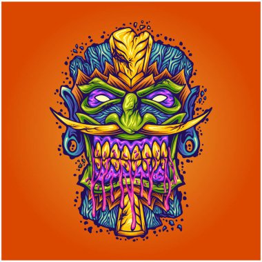 Scary tiki bar mask hawaiian monster illustration vector illustrations for your work logo, merchandise t-shirt, stickers and label designs, poster, greeting cards advertising business company or brands