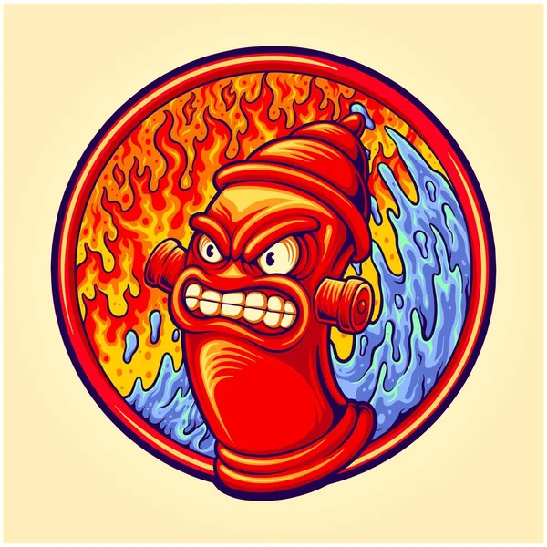 Angry Red Classic Fire Hydrant Cartoon Illustration Vector Illustrations Your — Archivo Imágenes Vectoriales