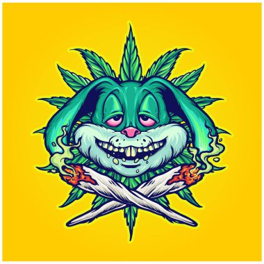 Bunny high marijuana leaf joint smoking weed vector illustrations for your work logo, merchandise t-shirt, stickers and label designs, poster, greeting cards advertising business company or brands