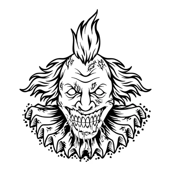 Scary Evil Clown Head Cartoon Logo Monochrome Vector Illustrations Your — Stock vektor