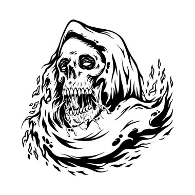 Monster skull horror grim reaper cartoon silhouette vector illustrations for your work logo, merchandise t-shirt, stickers and label designs, poster, greeting cards advertising business company or brands
