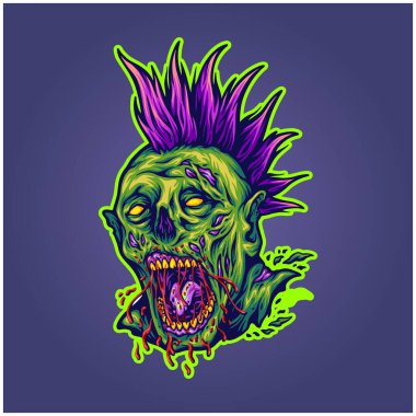 Creepy zombie monster head grunge punk illustration vector illustrations for your work logo, merchandise t-shirt, stickers and label designs, poster, greeting cards advertising business company or brands