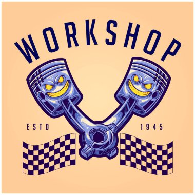 Angry twin piston motor engine workshop illustrations vector illustrations for your work logo, merchandise t-shirt, stickers and label designs, poster, greeting cards advertising business company or brands 