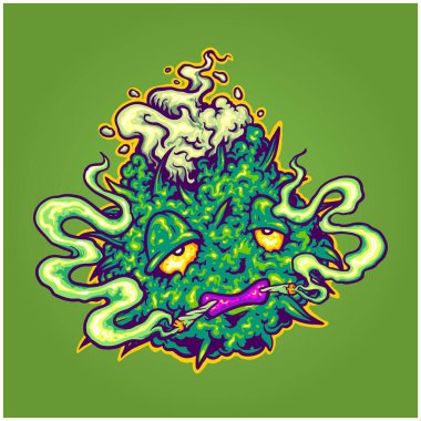 Monster marijuana leaf plant with cannabis smoke logo illustrations vector illustrations for your work logo, merchandise t-shirt, stickers and label designs, poster, greeting cards advertising business company or brands