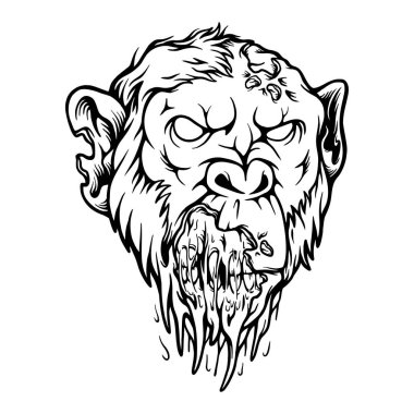 Scary devil monkey monster zombie head outline vector illustrations for your work logo, merchandise t-shirt, stickers and label designs, poster, greeting cards advertising business company or brands