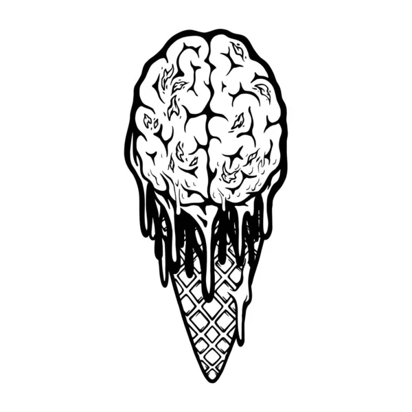 Creepy Zombie Ice Cream Brain Monochrome Vector Illustrations Your Work — Vetor de Stock